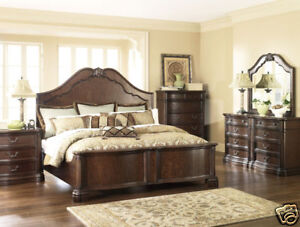 CAMILLE - 5pcs OLD WORLD CHERRY BROWN PANEL QUEEN KING BEDROOM SET NEW FURNITURE