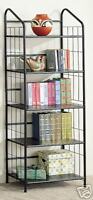 New Modern Black Open Backless 5 Shelf Tubular Metal Bookcase RTA Unassembled