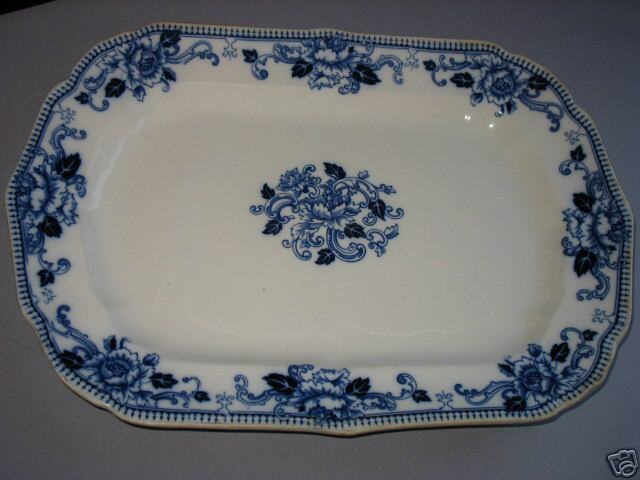 ANTIQUE FLOW BLUE PLATTER DELFT BROWNFIELD POTTERY  