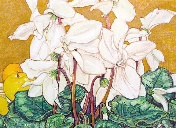 Loren Dunlap CYCLAMEN, QUILT AND FRUIT Original oil Painting on Canvas 