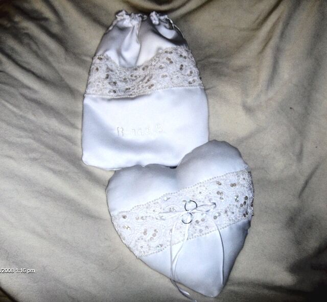 WEDDING RING BEARER PILLOW WHITE IVORY RED HEART  