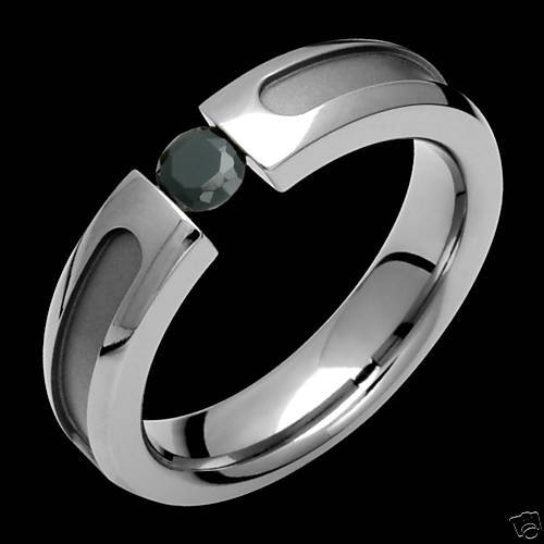 Titanium & Black CZ Rings Mens Wedding Engagement Band  