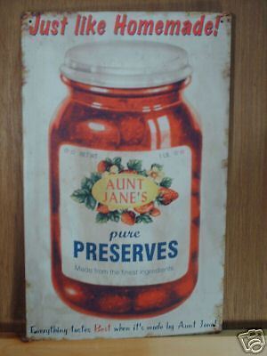 Vintage look kitchen decor Preserves Tin Sign Aunt Jane  