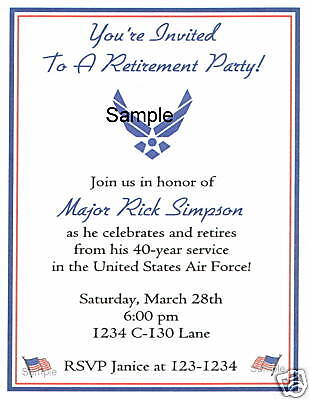 20 Custom Retirement Invitations/Military/American/Air  