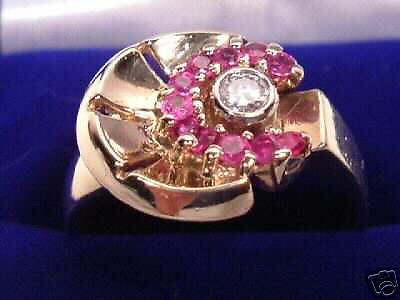 14K RETRO DECO RUBY RING  