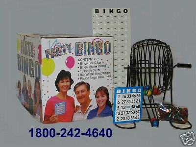 PARTY BINGO CAGE SET CAGE, MASTERBOARD, CHIPS, BALLS  