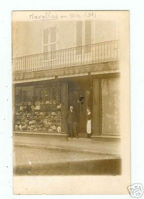 MAROLLES-EN-BRIE (94) Devanture COMMERCE Chapelier / Carte-photo postale 1900