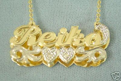 10K Solid Gold Name Necklace 3D Double Plate w/Dia ND25  