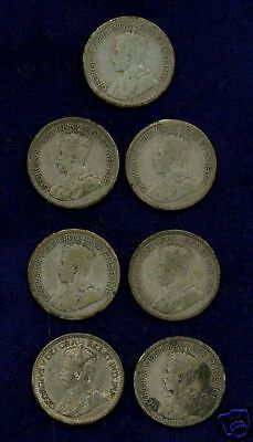 CANADA  GEORGE V  10 CENTS SILVER COINS: 1917, 1930, 1932, & 1936