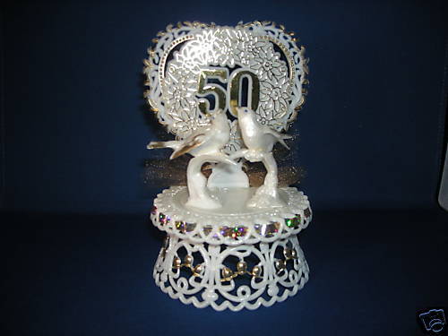 NEW 50TH WEDDING ANNIVERSARY CAKETOPPER WITH DOVES  