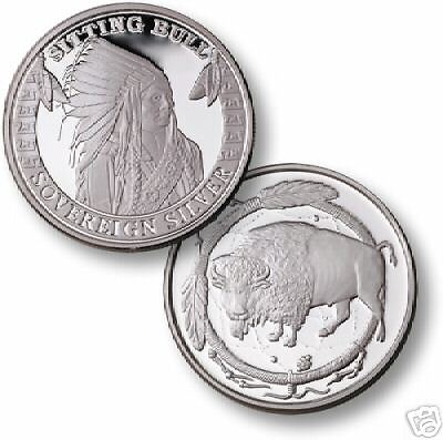 SITTING BULL INDIAN CHIEF .999 SILVER CHALLENGE COIN  