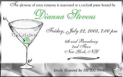 Cocktail Party Martini Bachelorette Wedding Invitations  