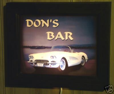 Lighted personalized CORVETTE BAR wall sign 10x12  