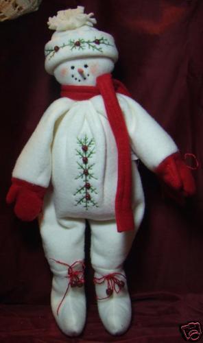 Tender Heart Treasure Red Trimmed White Stuffed Snowman  