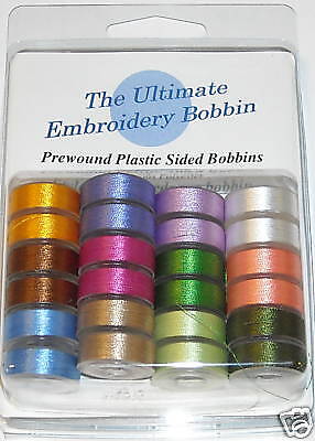 24 Embroidery Bobbins Assorted colors thread Style L  