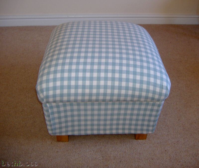 Laura Ashley Duck Egg Gingham Fabric Footstool Blue New  