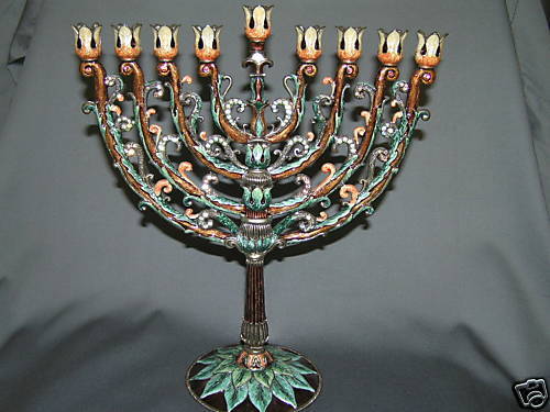 Baroque ENAMEL MENORAH Chanukah HANNUKAH   Judaica ART  