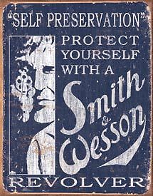 Smith & Wesson Revolver Gun Protect Yourself Metal Sign  