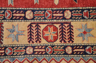 6x7 AREA RUG WOOL HAND KNOTTED TRIBAL KAZAK RED IVORY  