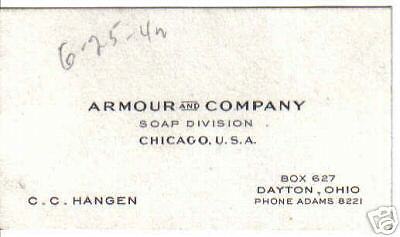 Old Business Card ARMOUR & Co SOAP Chicago IL Dayton OH  