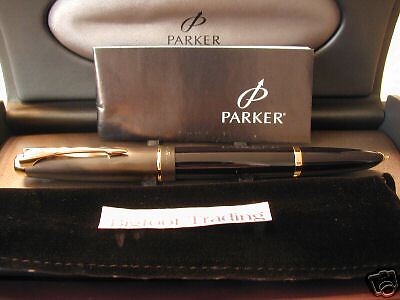 PARKER 100 COBALT BLACK GT FOUNTAIN PEN FINE PT NIB NEW  