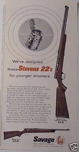 1958 SAVAGE   STEVENS   FOX FIREARMS .22 RIFLE AD  