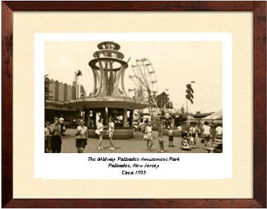 The Midway Palisades Amusement Park c 1955 Matted Print  