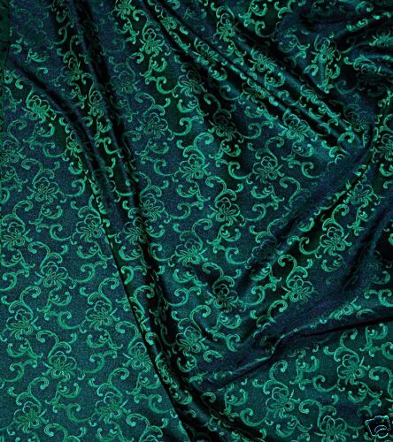 SATIN BROCADE FABRIC EMERALD BLACK BY THE YARD, 62" , DECOR, SUITS, COSTUMES  - Picture 1 of 1