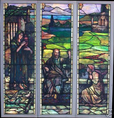 Antique Rudy Bros. Triptych Stained Glass Window  
