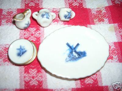 Childs Miniature Tea Set Delft Blue Windmill Dollhouse  