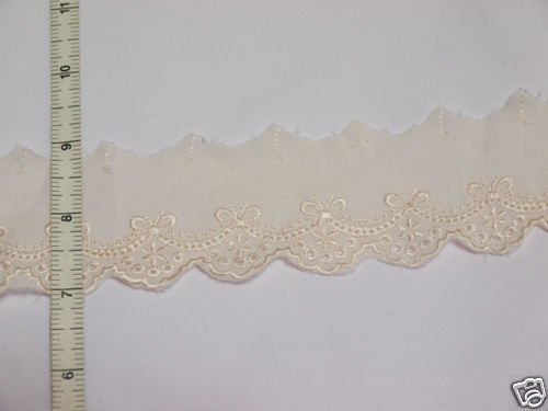 1Yd Cotton Eyelet LACE TRIM 2 Wide Ribbon &Star Ivory  