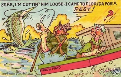 Vintage POSTCARD c1952 Comic Fishing in FLORIDA  