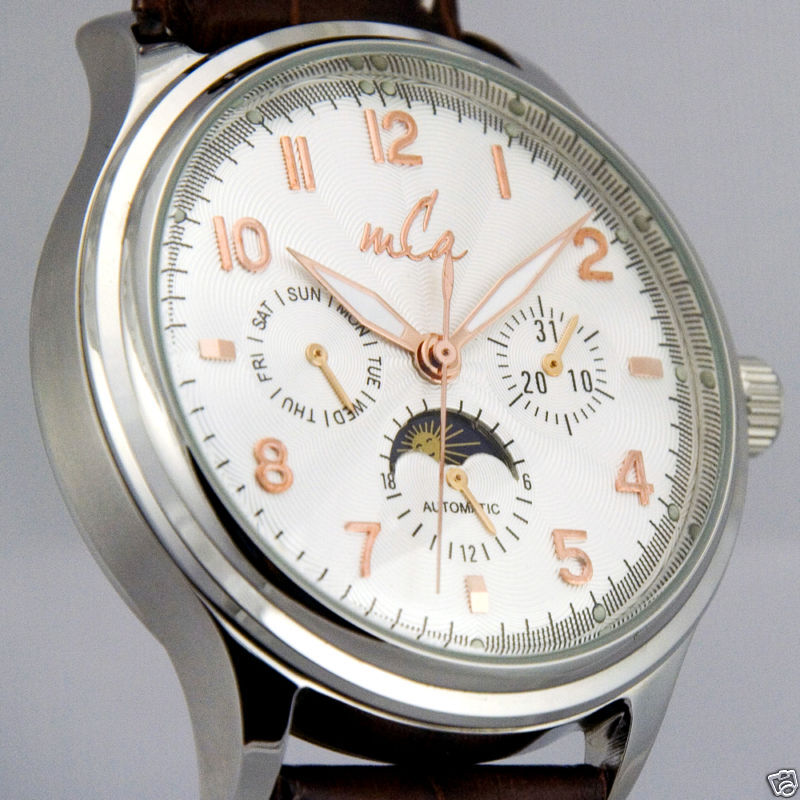 Automatic Mens Watch w/ Guilloche Dial & Seagull Movt  