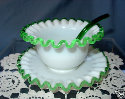 MNT+PERF~VINTAGE~40sFENTONGLASSVYRAREEMERALD CRESTMAYONNAISE3pc 