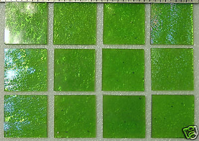 1126.31-12 pc 1/2"x 1/2" TRANSPARENT IRIDIZED SPRING GREEN BULLSEYE GLASS 90 COE